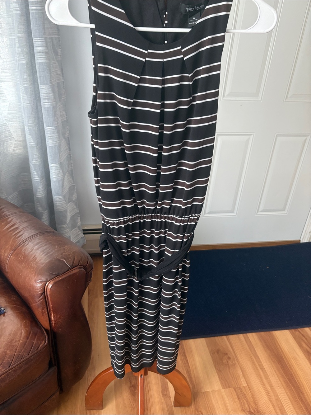 White House Black Market Black and White Striped Sleeveless Jumpsuit